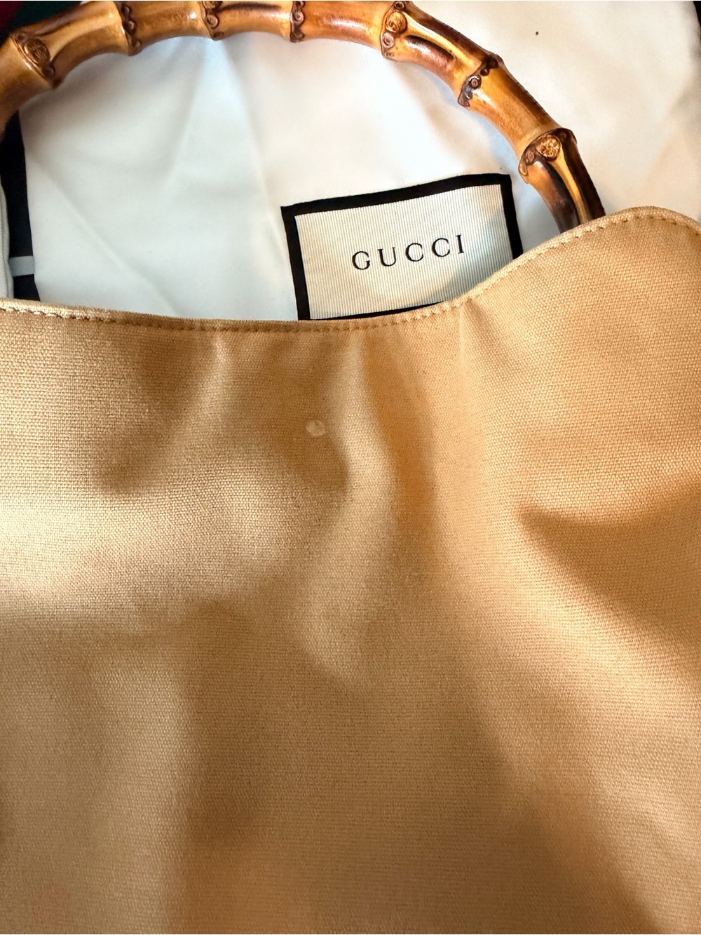 Gucci Bamboo-Handle Shoulder Bag in Tan with Green-Red Strap - Picture 6 of 11